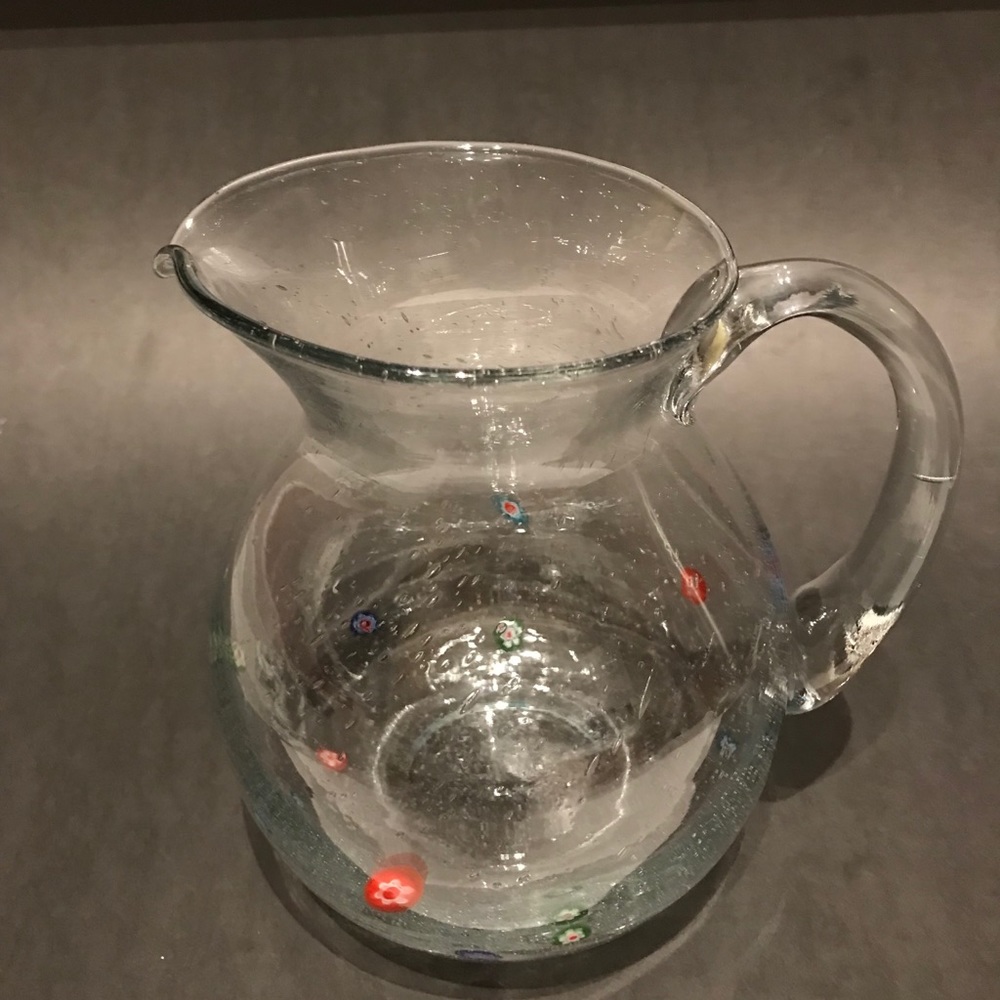 Contemporary Murano Style Millefiori Bubbled Clear Glass Pitcher